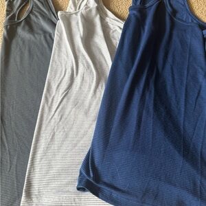 Set of Three Striped Tank Tops in Blue, Gray, and White